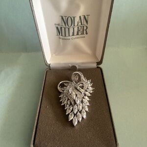 Nolan Miller Sparkling Silver Leaf Brooch